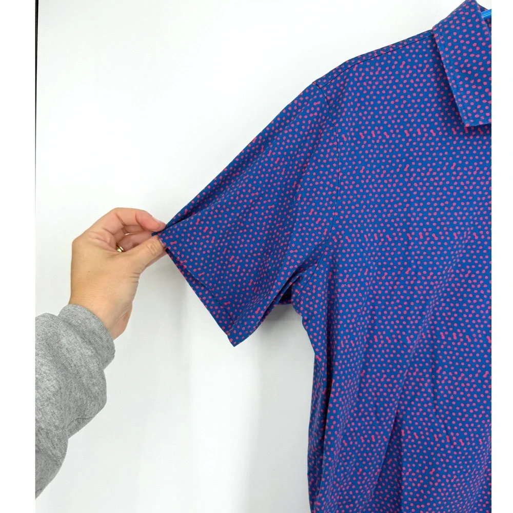 Bugatchi Mens Mercerized Cotton Micro Dot Golf Polo Shirt Blue Red LF2206 L